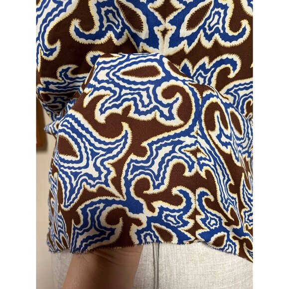 Tory Burch Carolinna Brown Silk Sleeveless Tuxedo Blouse Pleated Ruffle Front - Picture 8 of 10